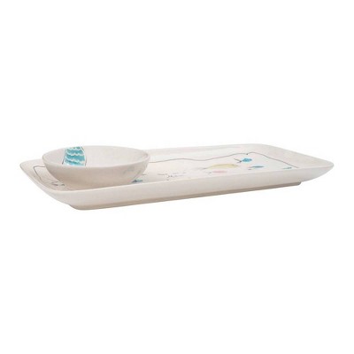 Whimsical Fish and Mermaid Ceramic Chip and Dip Set