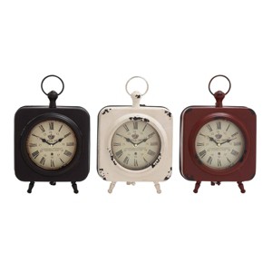 Set of 3 Metal Clocks with Ring Top - Olivia & May: Silent, Vintage Parisian Decor, Tabletop Display - 1 of 4