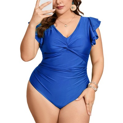 Women's Plus Size V Neck Swimwear One Piece Slimming Bathing Suit Halter Push Up Tummy Control Swimsuit