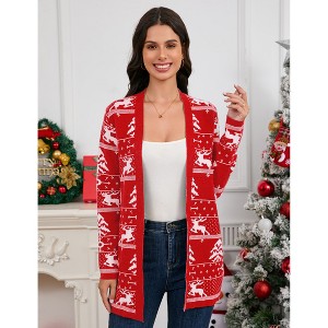 Womens Christmas Cardigan Sweaters Long Sleeve Open Front Lightweight Knitwear Cardigan Ugly Cardigan Sweater - 1 of 4