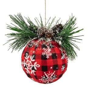 Northlight 5.5" Black and Red Buffalo Plaid Snowflake Christmas Ball Ornament - 1 of 4