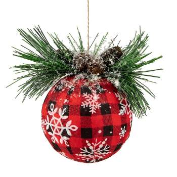 Northlight 5.5" Black and Red Buffalo Plaid Snowflake Christmas Ball Ornament