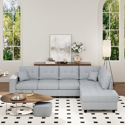 109" Large L-shaped Couch With Chaise 5 Seater Corner Sofa With Removable Back Cushions And 2 Pillows,Oversized Movie Couch-Cuddlewood