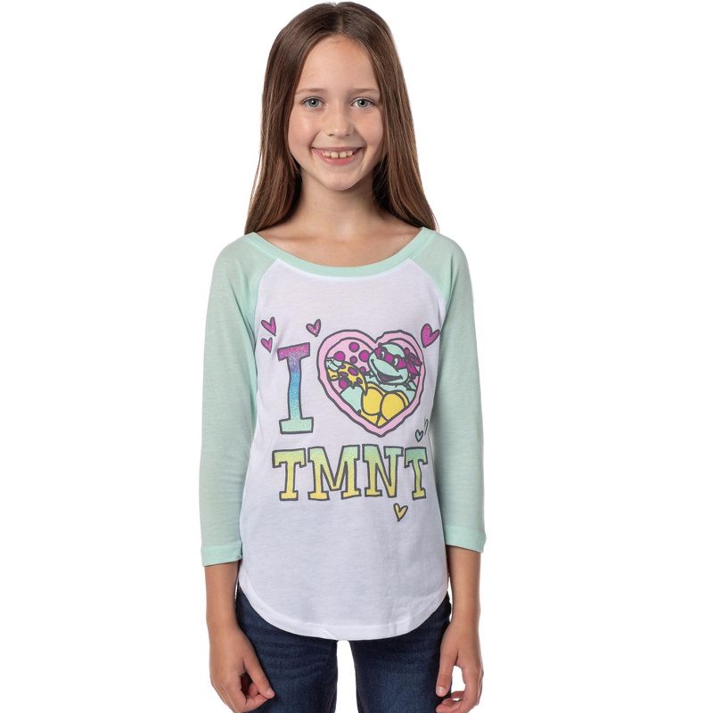 Teenage Mutant Ninja Turtles Girls' I Love TMNT Kids Raglan Tee Shirt, 2 of 6