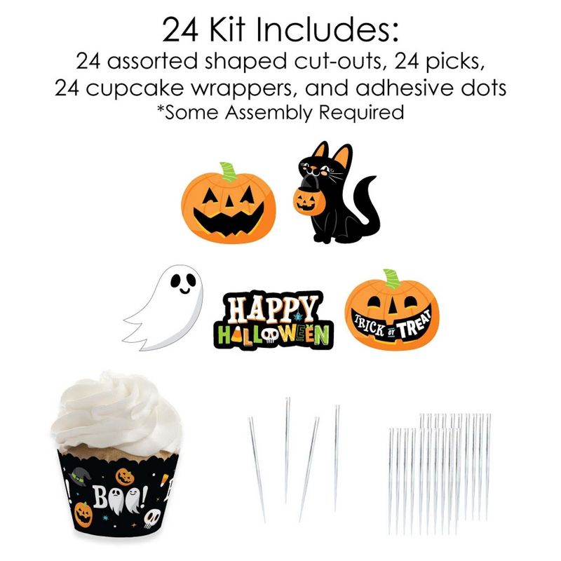 Big Dot of Happiness Jack-O'-Lantern Halloween - Cupcake Decoration - Kids Halloween Party Cupcake Wrappers and Treat Picks Kit - Set of 24, 5 of 9