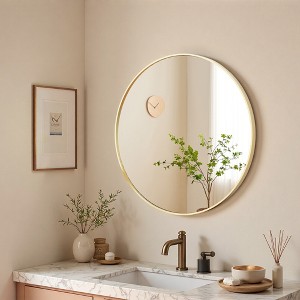 FONTOI 24 Inch Circle Gold Mirror Bathroom Vanity Mirrors Decorative Mirror Round Wall Home Hanging Mirror, Home Decoration, Anti-Rust - 1 of 4