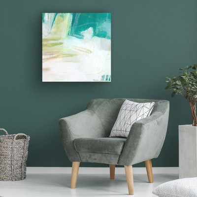 Large Green and White Abstract Canvas Art with Wood Frame