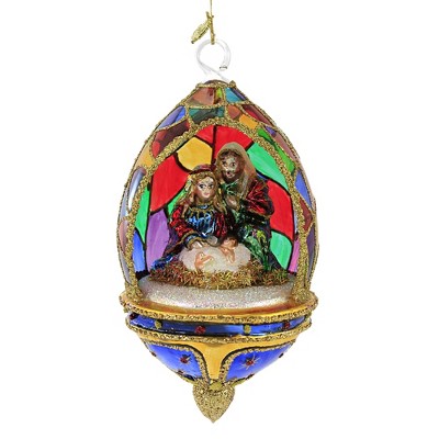 Huras 7.75" Stained Glass Nativity Dome Ornament Religious Christmas  -  Tree Ornaments