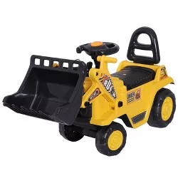 HOMCOM Ride On Excavator, Storage, Pull Cart Kids Bulldozer, Boy & Girl, Sit & Scoot Construction Toy Horn, Shovel for Sand and Snow, Ages 3 Years Old
