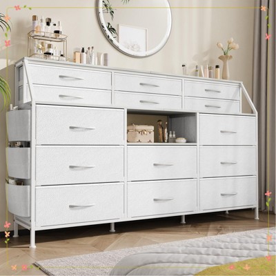 Fabric Dresser for Bedroom with 14 Drawers Dresser & Side Pockets & Open Shelves