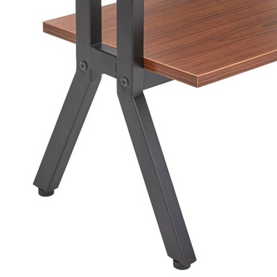 Walnut and Black 4-Tier Bookshelf with Metal Frame