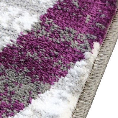 Gray and Purple Abstract Modern Synthetic Area Rug