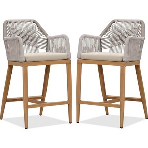 PURPLE LEAF Counter Height  Sunbrella Stools Set of 2 Modern Rattan Wicker with High Back Arms for Outdoor - 1 of 4