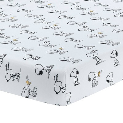 Lambs Ivy Classic Snoopy 100 Cotton White Black Fitted Baby Crib Sheet