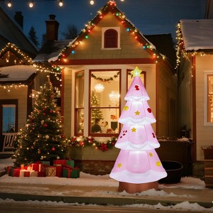 7.2FT Christmas Inflatable Decoration, Inflatable Pink Christmas Tree Blow Up Yard Decorations for Holiday Party Front Yard Lawn Garden Decor - 1 of 4