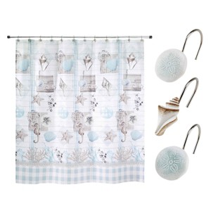 Avanti Linens Farmhouse Shell Shower Curtain & Hook Set - 1 of 3