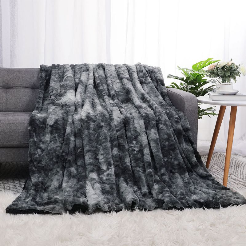 PiccoCasa Luxury Shaggy Faux Fur Fleece Soft Warm Reversible Tie-dye for Sofa Couch Bed Blankets, 3 of 6
