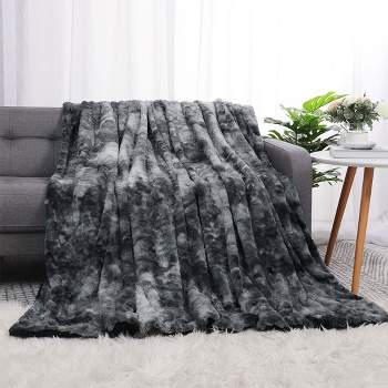 PiccoCasa Luxury Shaggy Faux Fur Fleece Soft Warm Reversible Tie-dye for Sofa Couch Bed Blankets