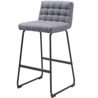 HomeRoots Set of Two 30" Gray And Black Fabric And Steel Bar Height Bar Chairs