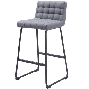 HomeRoots Set of Two 30" Gray And Black Fabric And Steel Bar Height Bar Chairs - 1 of 4