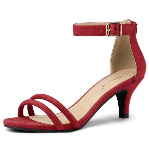 Allegra K Women's Round Open Toe Ankle Buckle Strap Kitten Heel Sandals - 1 of 4