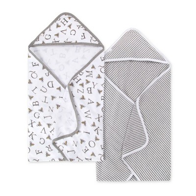 Image of Burt's Bees Baby® Set of 2 A-Bee-C Hooded Towels - White/Heather Gray