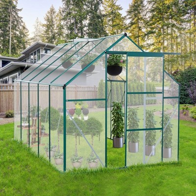 Greenhouses For Outdoors, Walk In Greenhouse With Adjustable Roof,  Drainage System & Galvanized Base, Rust-proof Greenhouse For Backyard