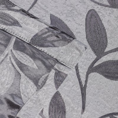Gray Polyester Blackout Curtains with Leaf Pattern, Set of 2