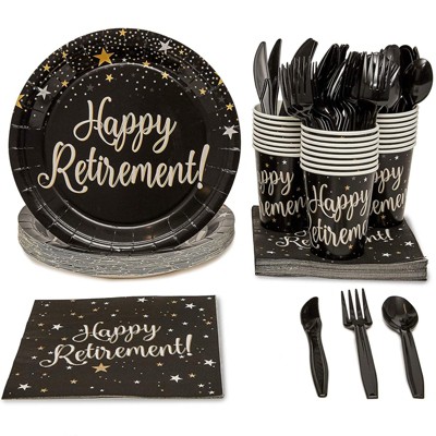 Blue Panda 24 Set Happy Retirement Party Supplies Knives Spoons Forks Plates Napkins Cups