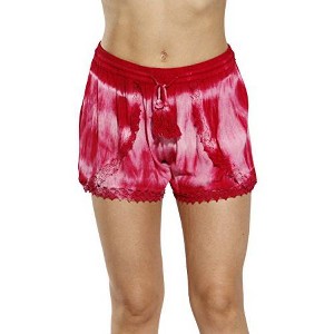 Riviera Sun Women's Tie-Dye Boho Shorts – Lightweight Rayon Summer Lounge Shorts with Crochet Trim and Drawstring Waist - 1 of 1