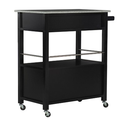 Black Granite Top Kitchen Cart with Storage and Wheels