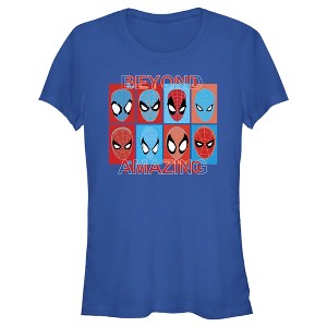 Juniors Womens Spider-Man: Beyond Amazing Mask Squares T-Shirt - 1 of 4