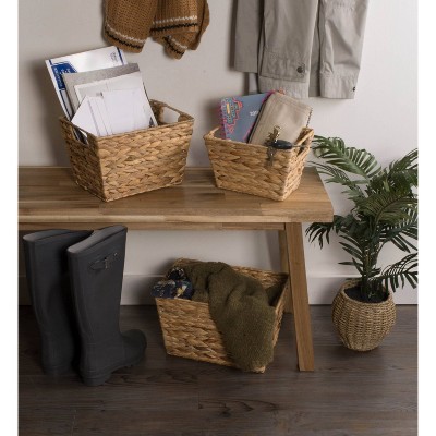 Natural Water Hyacinth Rectangular Storage Baskets Set of 3