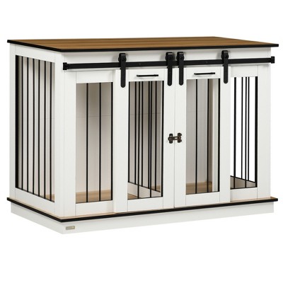 Pawhut Wooden Dog Crate Furniture Wire Pet Cage Kennel, End Table With  Double Doors, And Locks, For Medium And Large Dog House Indoor Use : Target