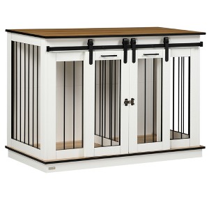 PawHut Modern Dog Crate End Table with Divider Panel, Dog Crate Furniture for Large Dog and 2 Small Dogs with Two Rooms Design - 1 of 4