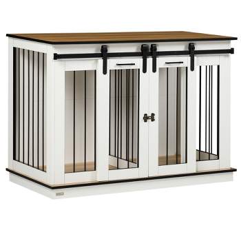PawHut Modern Dog Crate End Table with Divider Panel, Dog Crate Furniture for Large Dog and 2 Small Dogs with Two Rooms Design