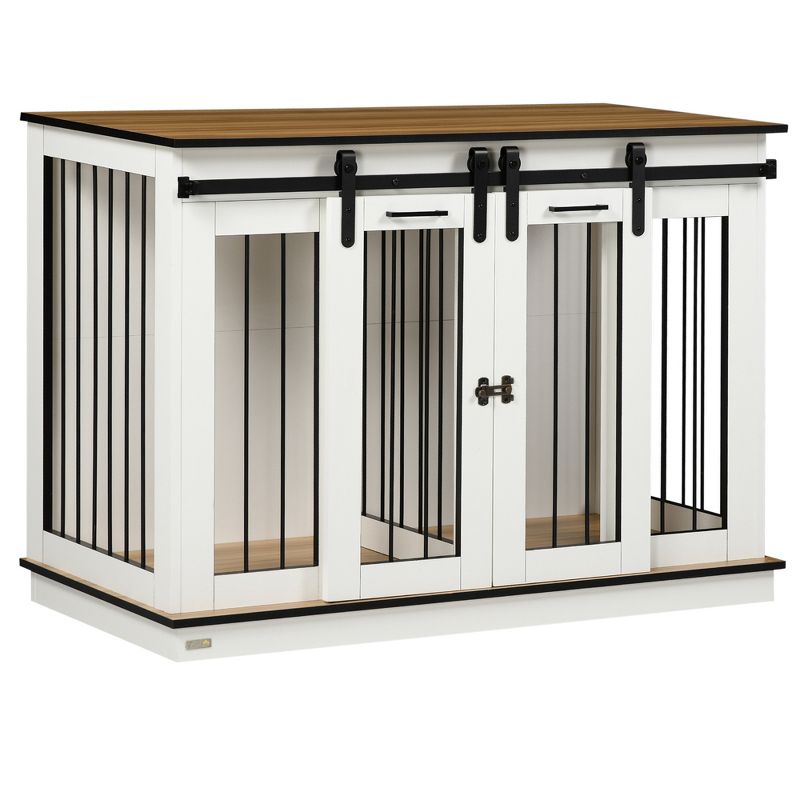 PawHut Modern Dog Crate End Table with Divider Panel, Dog Crate Furniture for Large Dog and 2 Small Dogs with Two Rooms Design, 1 of 10