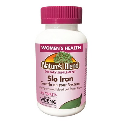 Nature’s Blend Slo Iron Tablets Gentle, Slow-Release Iron Supplement for Daily Energy & Red Blood Cell Support, 60 Count