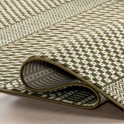 Dark Sage Geometric Pattern Synthetic 8' x 10' Area Rug