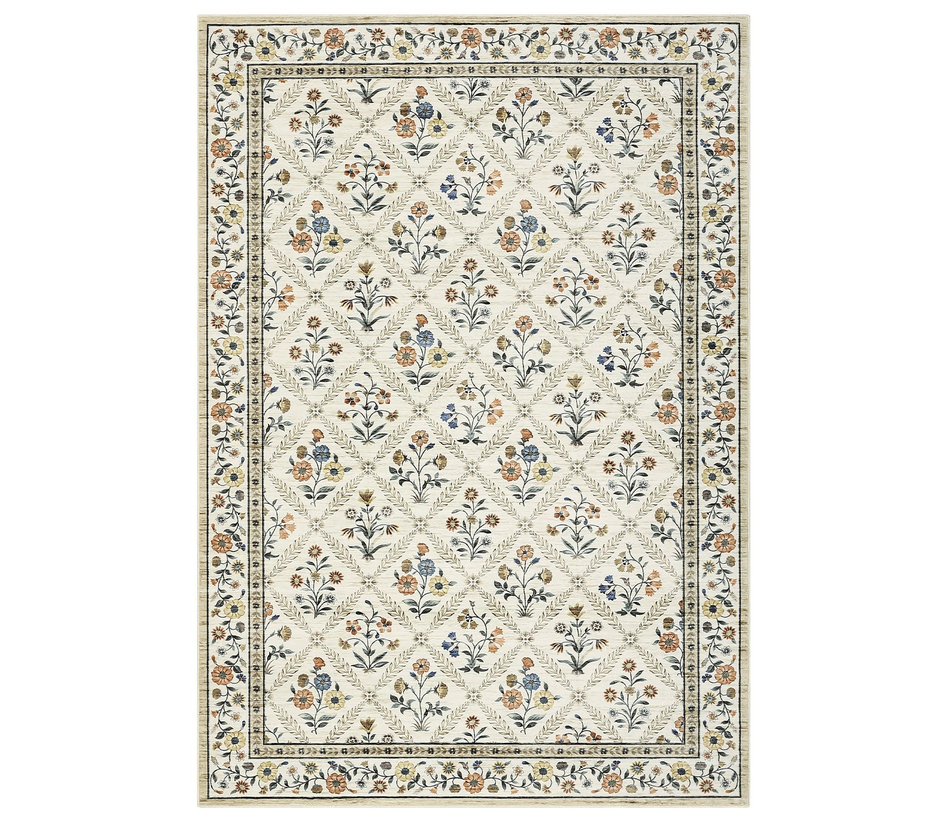 8'x10' Washable Farmhouse Floral Print Living Room Rugs, Soft Non Slip Modern Bedroom Carpet, Ultra Thin Floor Rug for Home Office, Beige