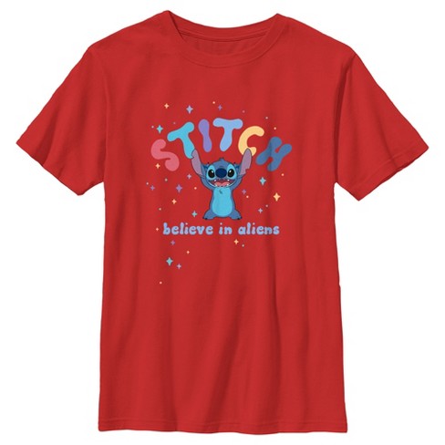 Boy's Lilo & Stitch Believe In Aliens Stitch T-shirt - Red - Large : Target