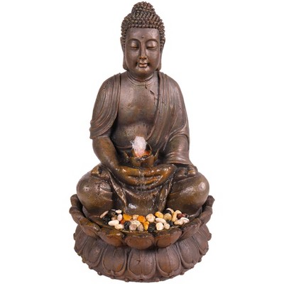 Alpine Corporation 33" Buddha Fountain With LED Lights - Light Brown