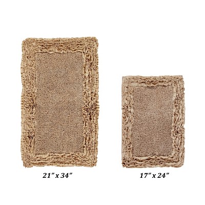 Shaggy Border Collection 2-Piece Bath Rug Set 100% Cotton Tufted Weave Ruffle Border Pattern Bathroom Rug for Machine Washable Bathmat