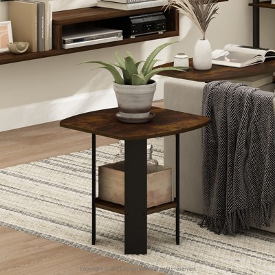 Furinno Industrial End Table Sofa Side Coffee Table with 2 Storage Shelf,Rustic Brown