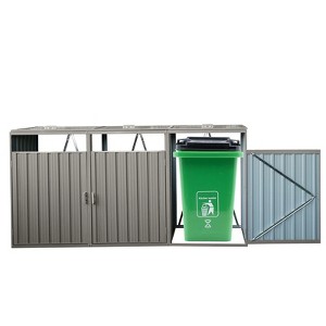 Garbage Bin Shed Stores 3 Trash Cans Metal Outdoor Bin Shed for Garbage Storage,Stainless Galvanized Steel, Bin Shed for Garden Yard Lawn,Grey - 1 of 4