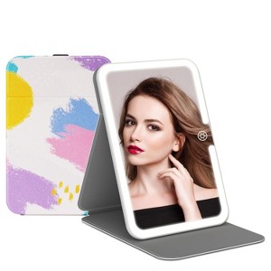 FUNTOUCH Rechargeable Travel Makeup Vanity Mirror with PU Leather Cover with 3 Color Lighting and Touch Sensor Dimmable, Portable for travel - 1 of 4