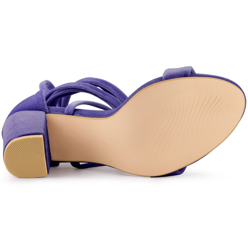 Allegra K Women's Velvet Lace-Up Chunky Heel Sandals, 5 of 7