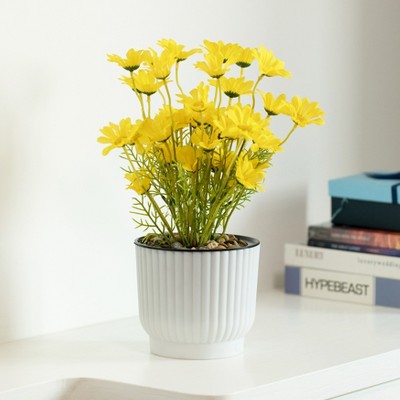 White Ribbed Plastic Self-Watering Indoor/Outdoor Flower Pot Set