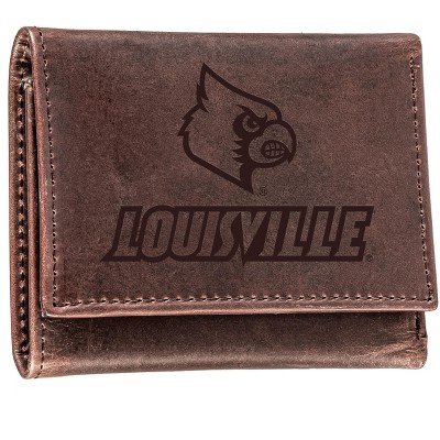 Evergreen NCAA Louisville Cardinals Brown Leather Trifold Wallet Officially Licensed with Gift Box