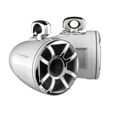 Wet Sounds REV 12 HD 12" Horn Loaded Compression Driver Tower Speakers with XS Grills & Stainless Swivel Clamps, 400 Watts RMS, White, Pair